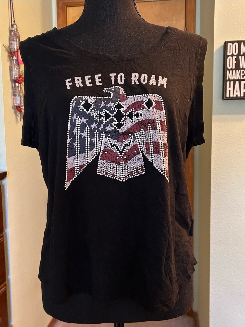 Idyllwind Miranda Lambert black sleeveless top Eagle American Flag embellished L